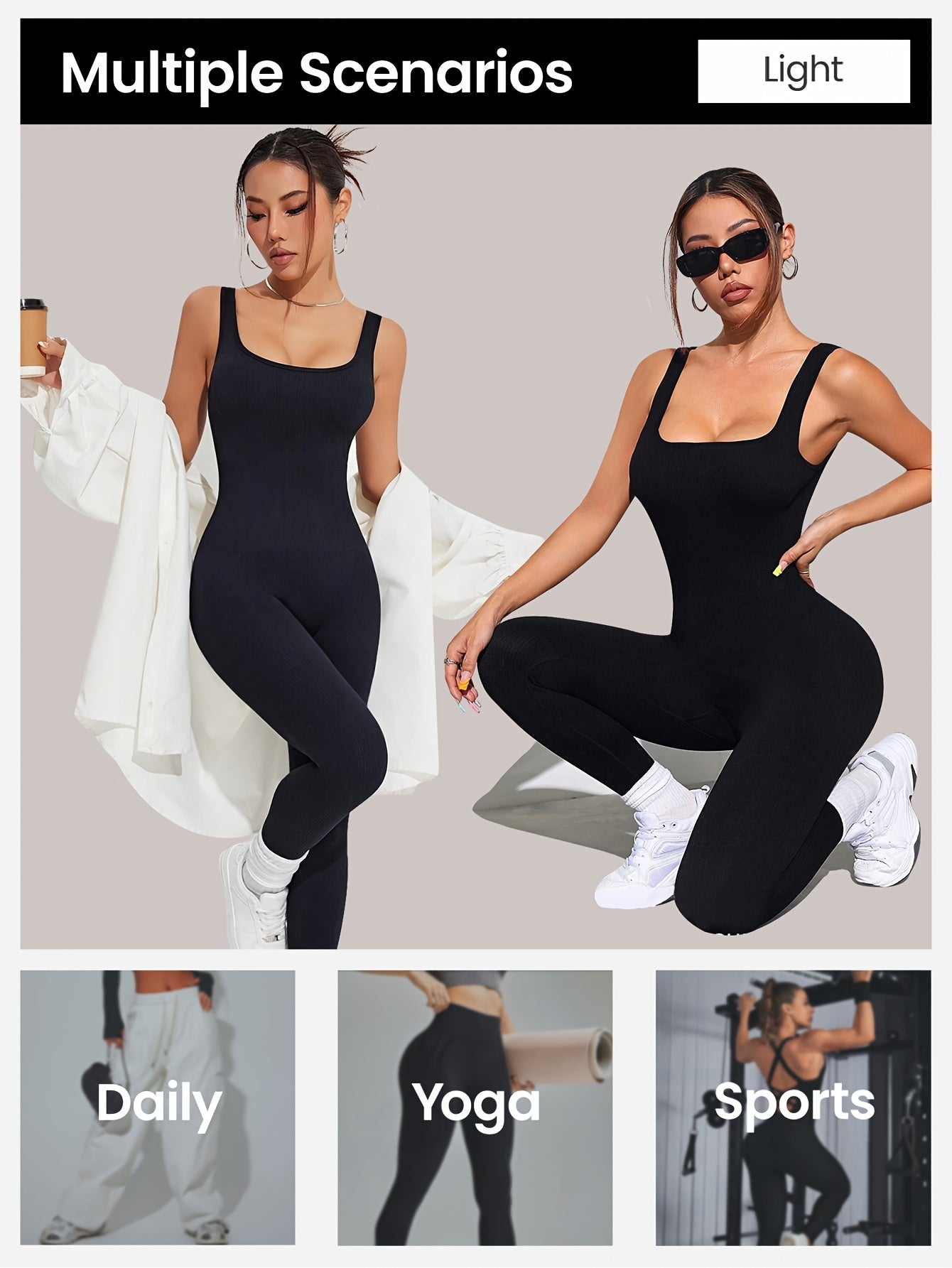 Women's Sleeveless Jumpsuit Yoga Pilates Running Fitness Activewear – 90% Nylon Stretch Fabric, Square Collar, S-XL, Multiple Colors