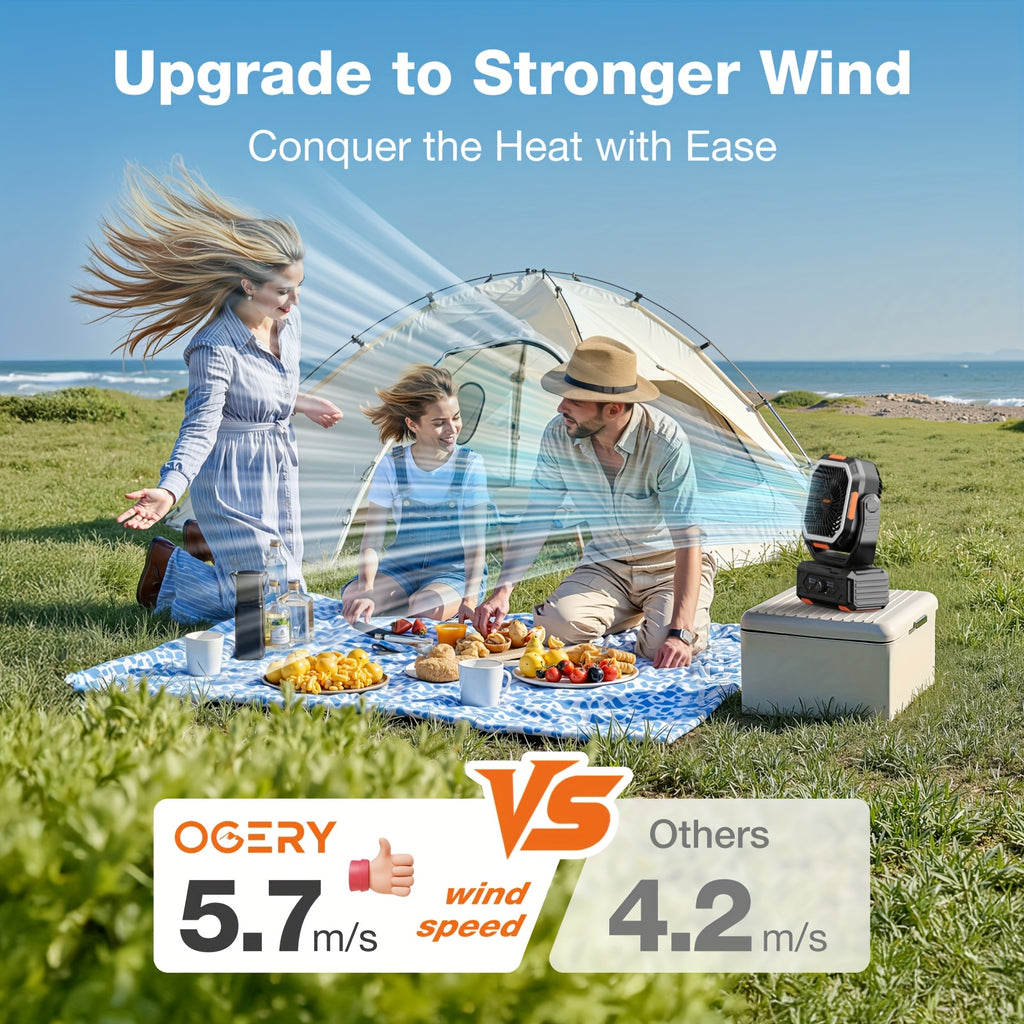 20000mAh Portable Camping Fan with Remote & Oscillation – 4-Speed Rechargeable Battery Fan with LED Lantern for Tent, Car, RV, Travel & Emergency Power Outage, 138-Hour Runtime
