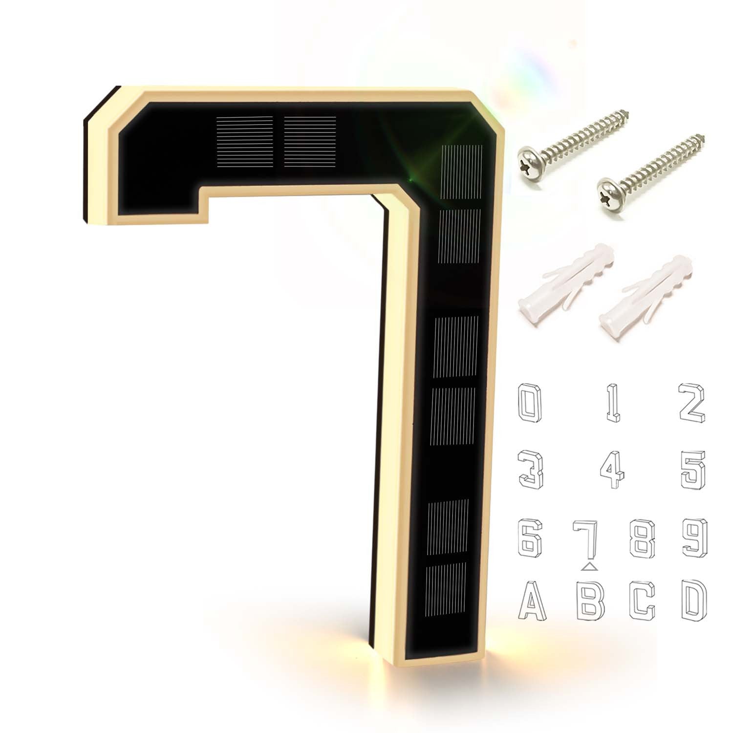 9 Inch Solar Lighted House Numbers for Outside - IP44 Waterproof, Auto Light Sensor, 9hr Illumination, Modern Exterior Address Sign, Numbers 0-9 & Letters A-D