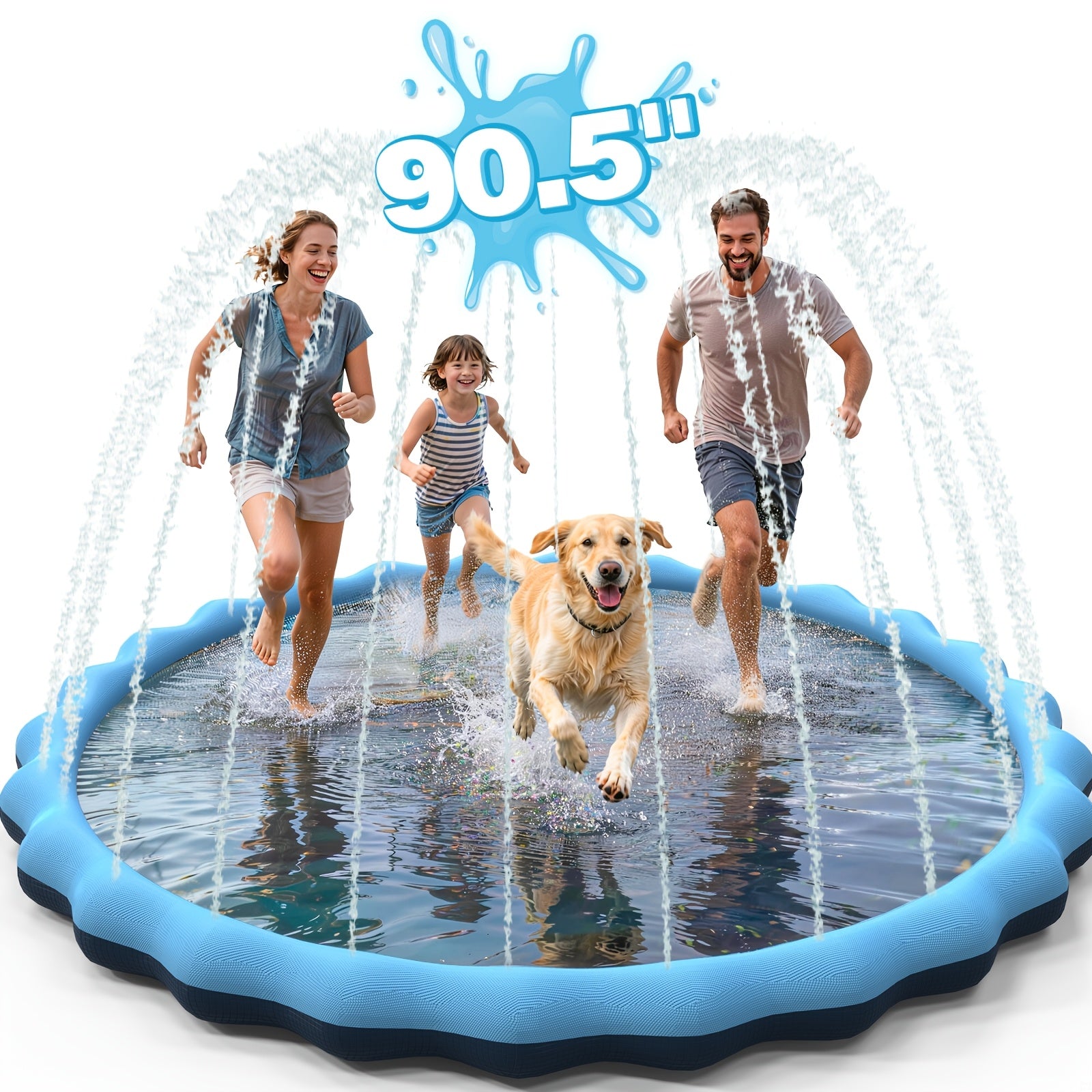 Sprinkler Splash Pad Water Play Mat for Kids & Pets – Slip-Resistant 90-110 Inch Thick Durable Portable Outdoor Summer Backyard Fun Garden Hose Splash Zone
