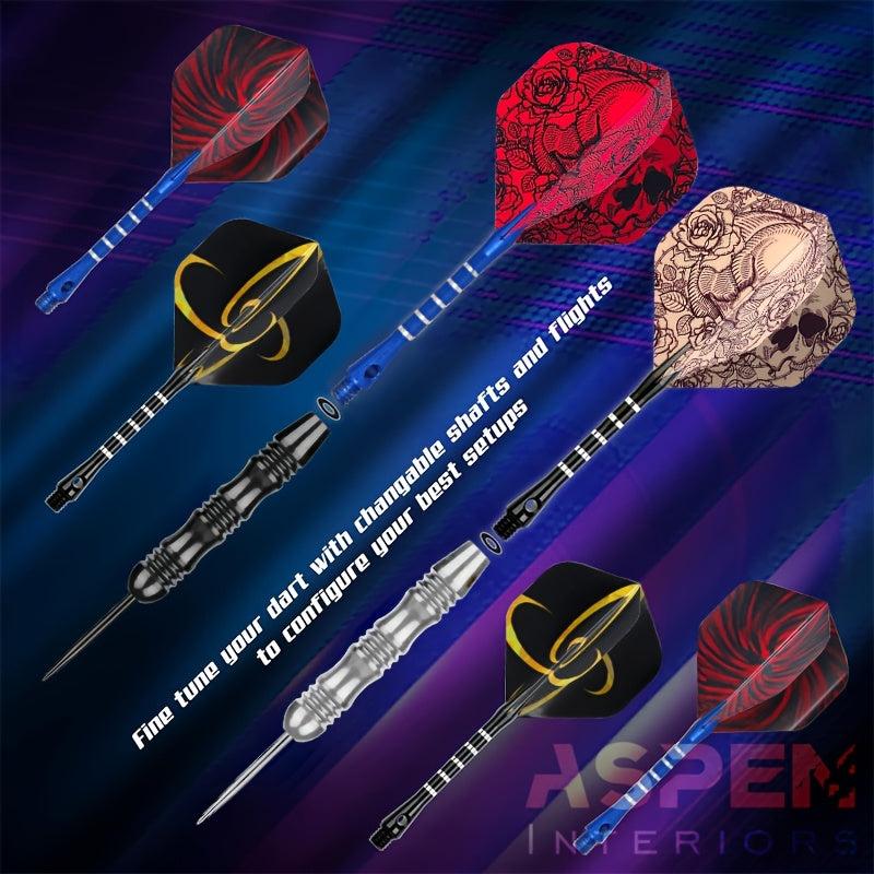 Steel Tip Darts Gift Set with Dart Flights Aluminum Alloy Shaft Skull Wings Indoor Outdoor Bar Club Game Competition Gift Box 6 or 12 Pack