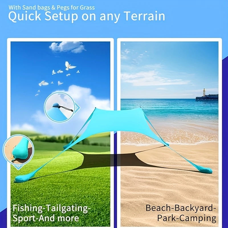 Pop Up Beach Tent Sun Shelter Large Canopy for 4-6 Adults Lightweight Portable 5 Minute Setup for Beach Camping Fishing Picnic Backyard