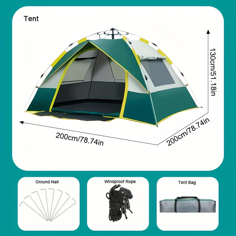 Instant Setup Camping Tent 1-4 Person All Season Automatic Pop-Up Tent Dual Doors Mesh Windows Windproof for Camping Hiking Hunting Backpacking Travel