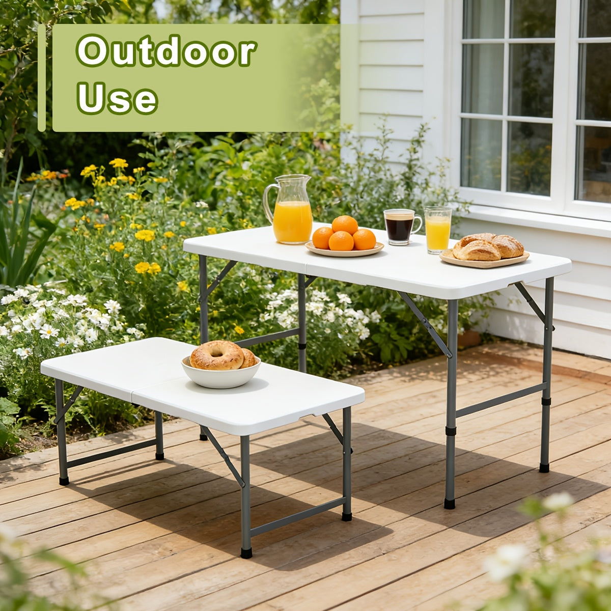 Plastic Folding Picnic Table Portable – Fold-in-Half Design with Carrying Handle & Locking Legs for Indoor & Outdoor Use, Camping, Tailgating & Dining, 2.5FT & 4FT