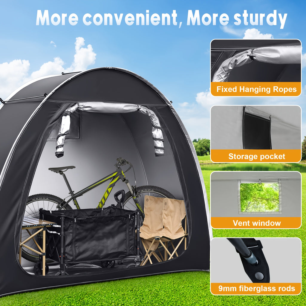 Portable Folding Bicycle Storage Tent Shed – Fits 2-3 Bikes Waterproof 210D Oxford Cloth with Fiberglass Poles for Home Garden Outdoor Bike & Motorcycle Storage