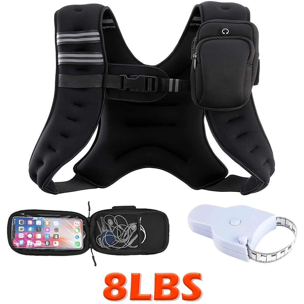 Weighted Vest 8 12 16 lb Reflective Slim Fit with Phone Pouch – Running Gym Strength Training Core Fitness Unisex Men Women