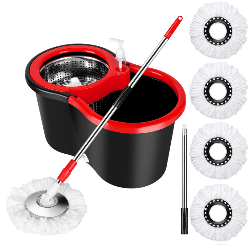 360° Spin Mop and Bucket Set with Wringer - Stainless Steel Handle, Microfiber Refills, Spinning Floor Cleaning System for Hardwood, Tile & Laminate