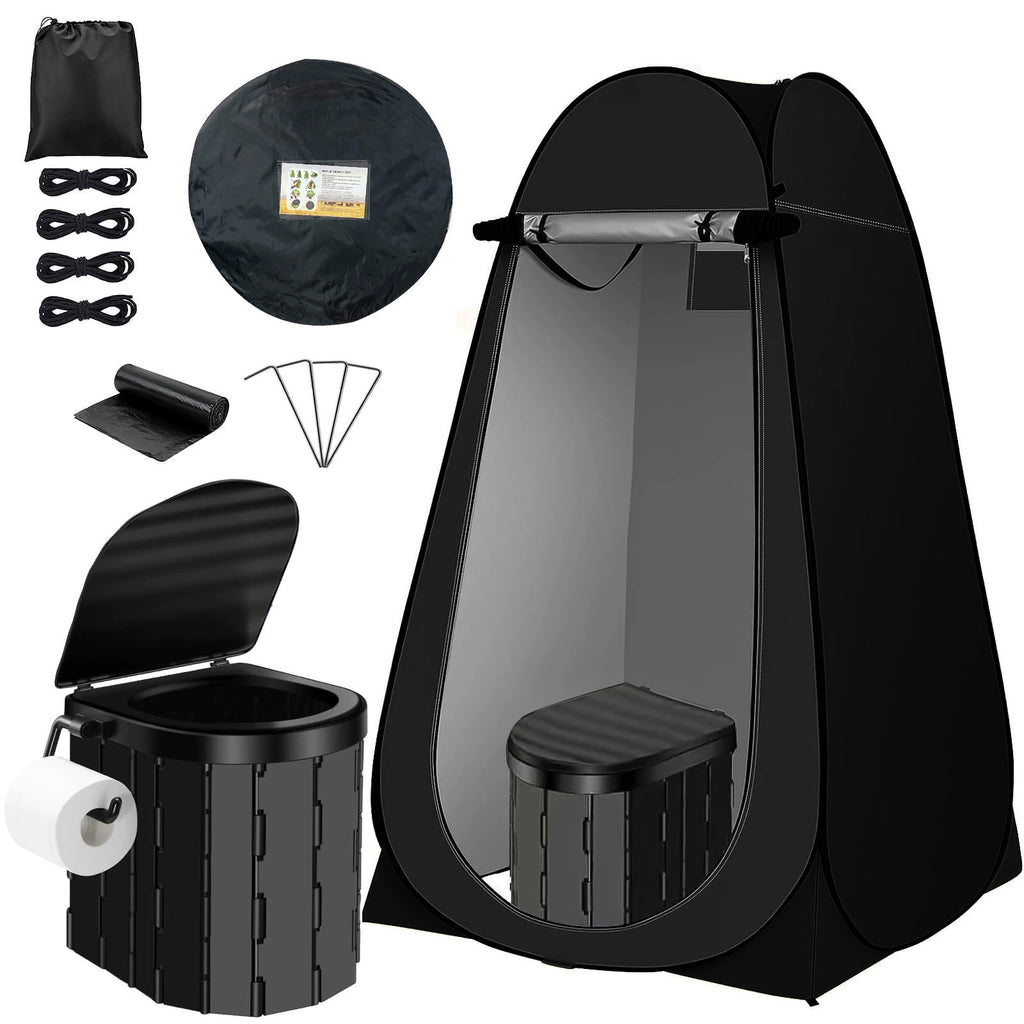 Portable Camping Toilet with Privacy Tent Pop Up Potty Shelter 12 Toilet Bags for Adults Outdoor Camping Travel Changing Shower