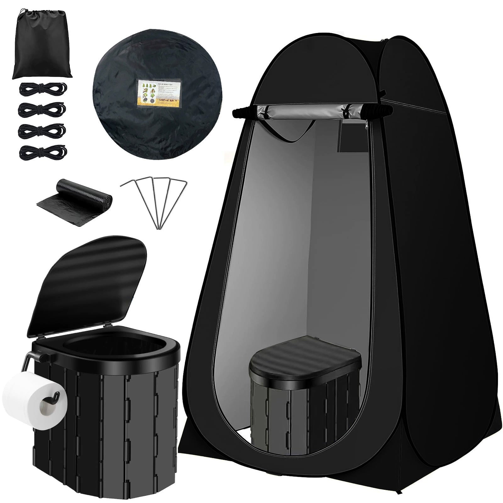 Portable Camping Toilet with Privacy Tent Pop Up Potty Shelter 12 Toilet Bags for Adults Outdoor Camping Travel Changing Shower