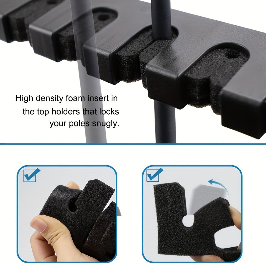 Wall Mount Fishing Rod Holder with High-Density Foam – Multi-Compartment Storage Box & Garage Sports Equipment Organizer for Fishing Gear, Rods & Outdoor Accessories