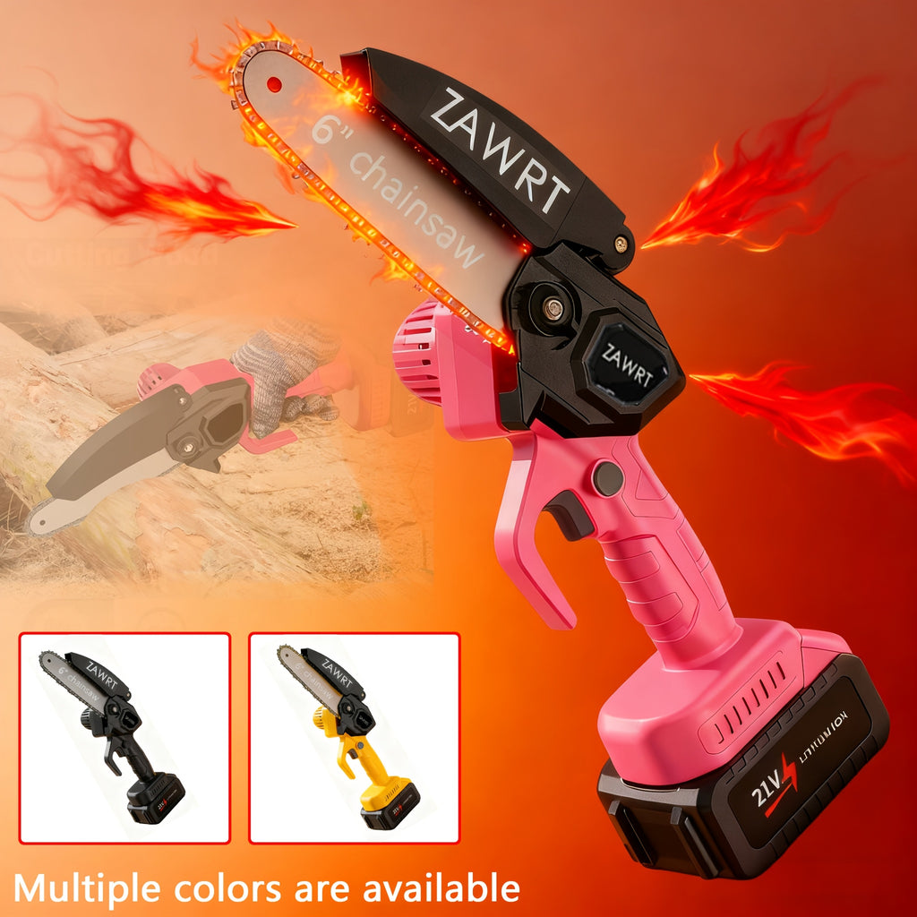 6-Inch Mini Chainsaw Cordless - Rechargeable Lithium Battery with Adjustable Chain, Safety Lock & Splash Guard, Multiple Bundle Options for Garden Branch Trimming, Tree Pruning & Gift