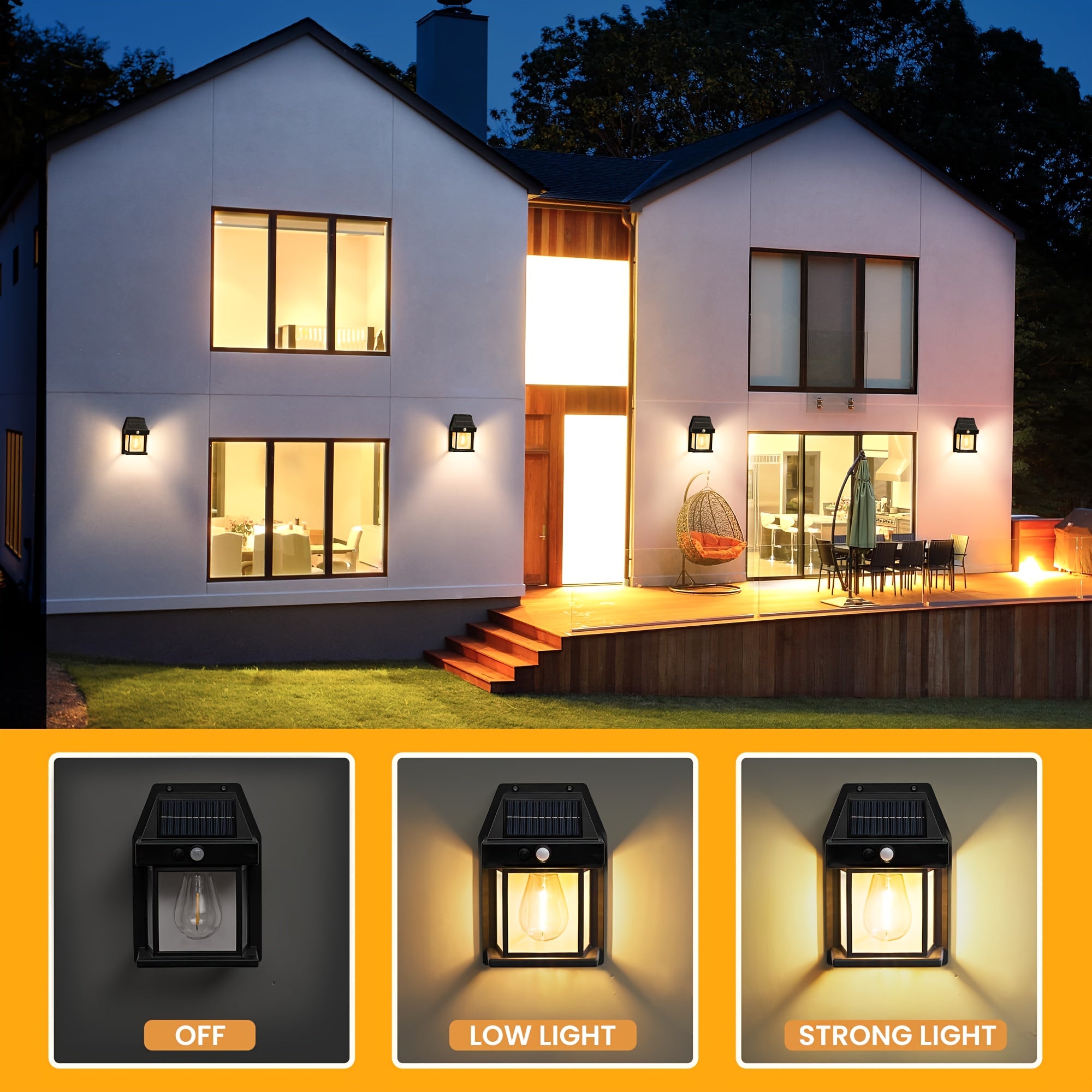 Solar Wall Lights Outdoor Motion Sensor Waterproof Dusk to Dawn 3 Modes – Solar Porch Lights for Terrace Garage Shed Courtyard Fence 2 or 4 Pack