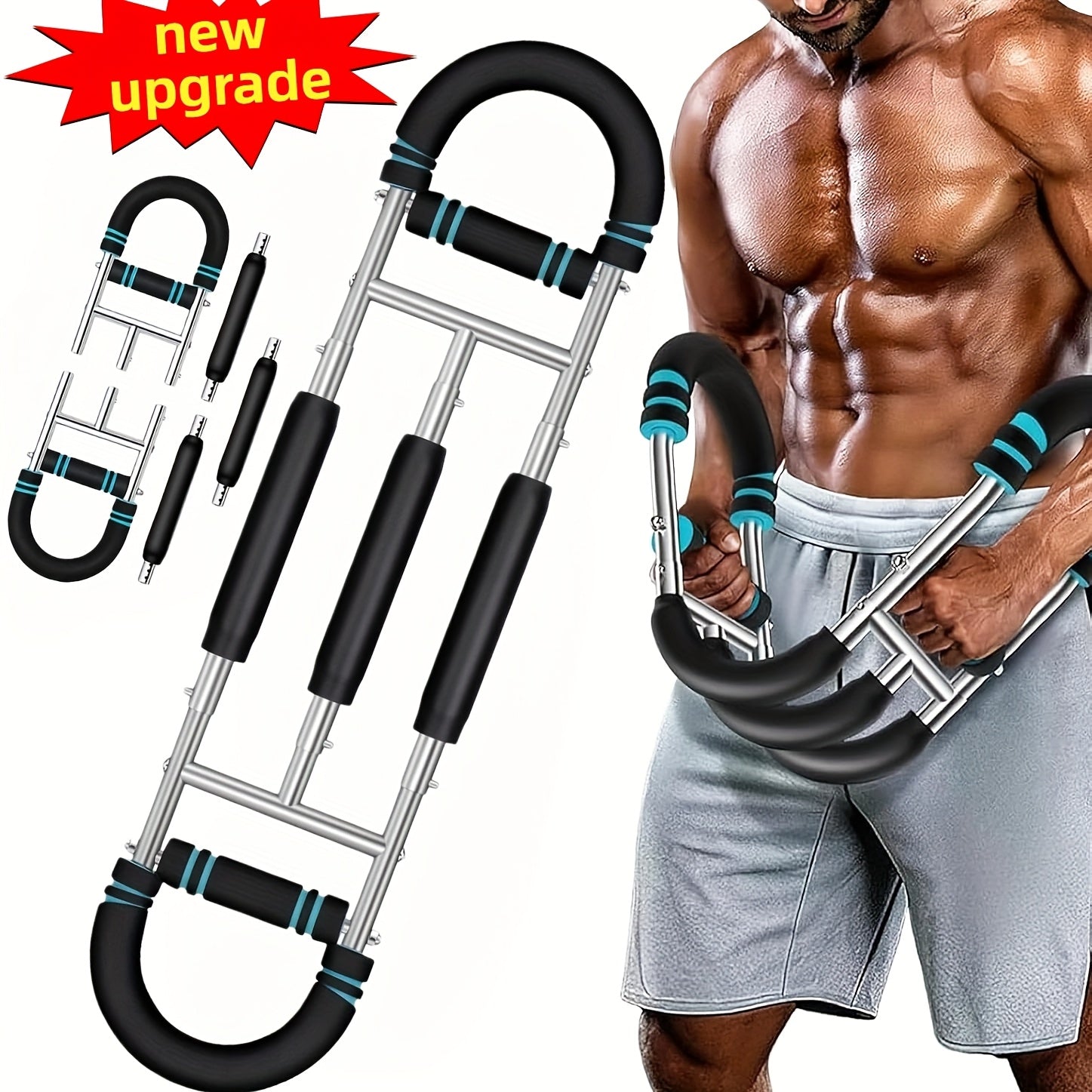 Arm Training Spring Exercise Bar 3-Speed Adjustable Resistance – Forearm Triceps Chest Exerciser Detachable Portable Home Gym Fitness Equipment – Upper Body Strength Trainer for Men & Women