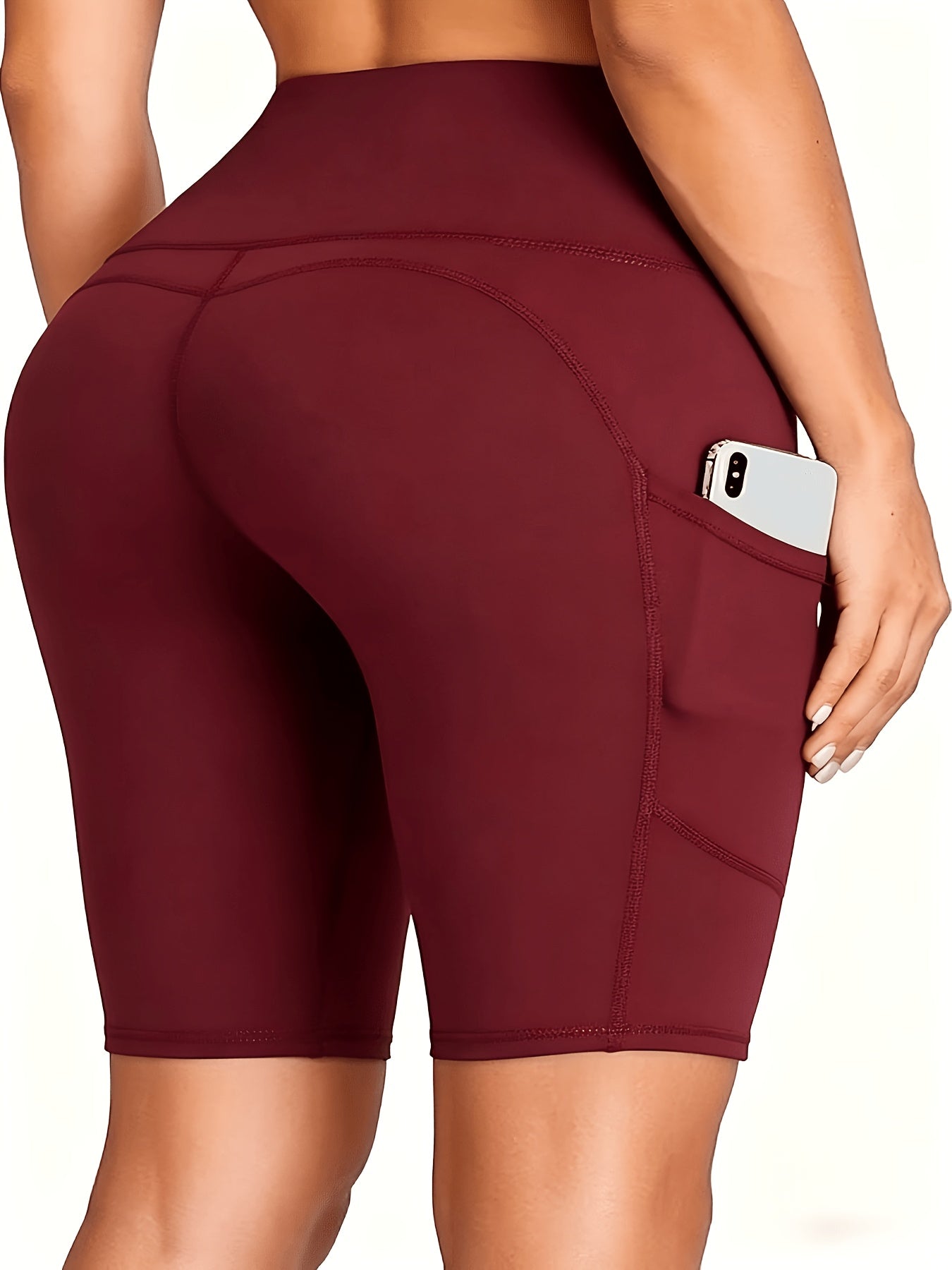Women's High-Waist Biker Shorts with Pocket – Tummy Control High-Stretch Polyester, XS-XXL, for Gym Workout Yoga Cheerleading Athletic