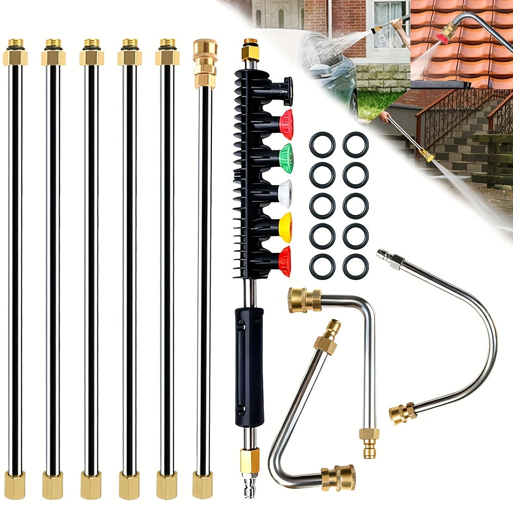 Pressure Washer Extension Wand 120 Inch - 7 or 10pc Stainless Steel Lance Set with U-Shaped & 30°/90° Bends, 1/4" Quick Connect, 4000 PSI for Gutter, Driveway, Deck & Roof Cleaning