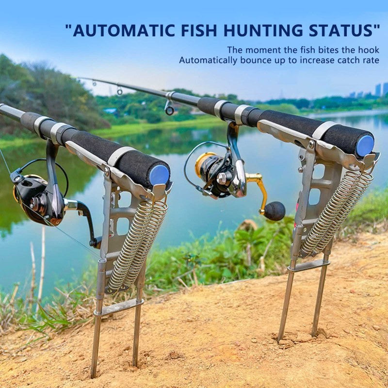 Stainless Steel Fishing Rod Holder Stand – 360° Rotation Automatic Spring Ground Support Bracket, No Assembly, Corrosion-Resistant for Bank Shore Ice Fishing