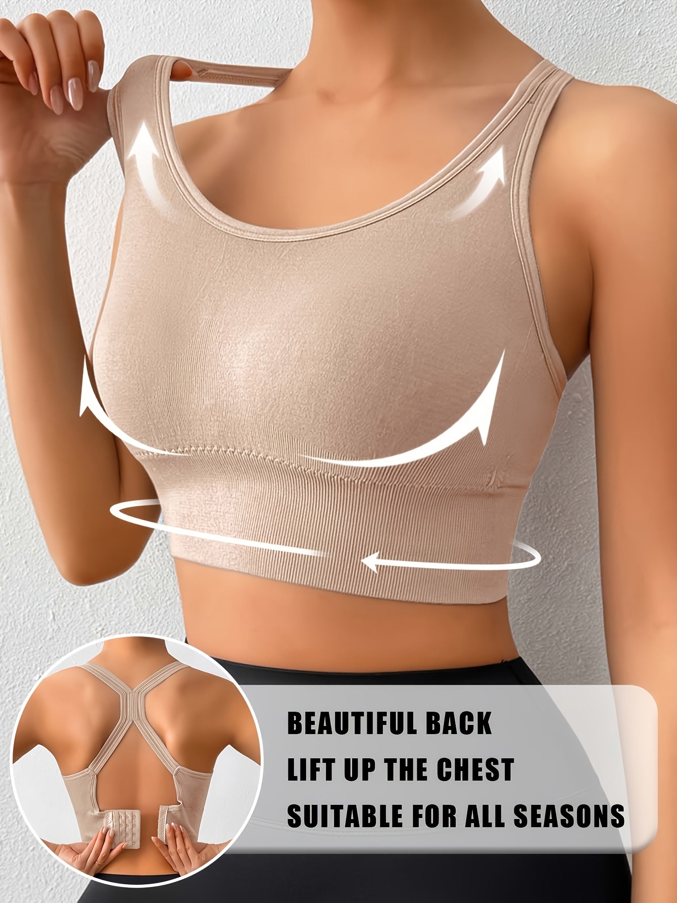 Women's Posture Corrector Racerback Sports Bra – Wireless Push Up Back Support Bra, Breathable Seamless Activewear for Yoga, Gym & Daily Wear M-XXL