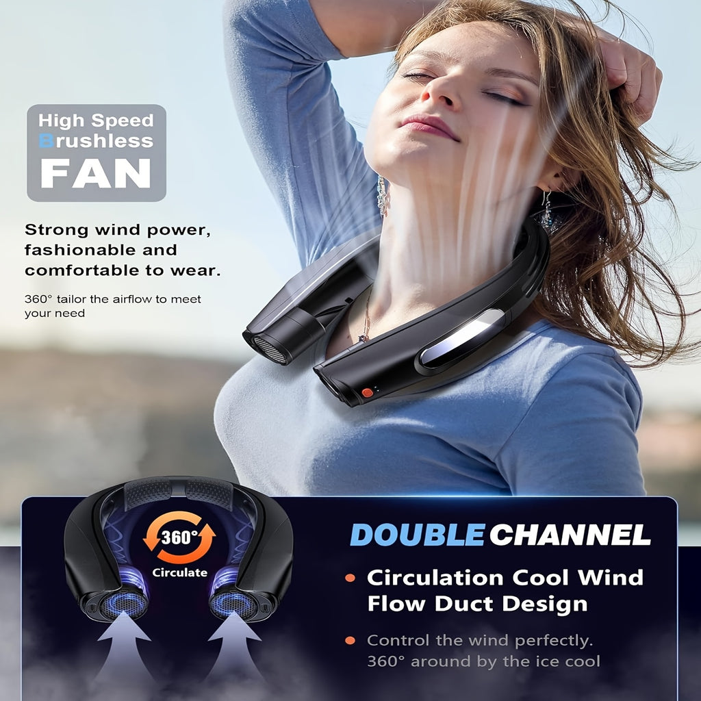 Portable Neck Fan Hands Free Wearable Personal Fan 3000mAh USB Rechargeable 6 Adjustable Speeds Cooling Fan for Camping Outdoor Office Travel Home Black White