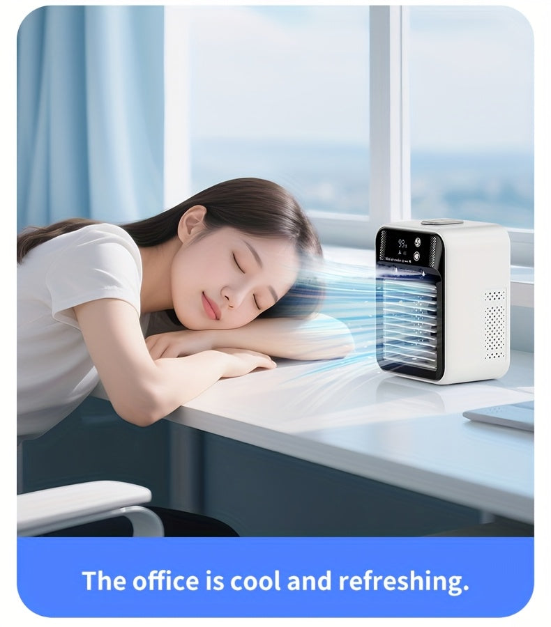 Portable Air Conditioner Fan - 6000mAh Rechargeable Personal Cooling Fan, USB-C Charging, 2 Wind Speeds & 2 Wind Modes, Touch Control, Indoor Outdoor Portable Mini AC Fan for Home, Office & Travel