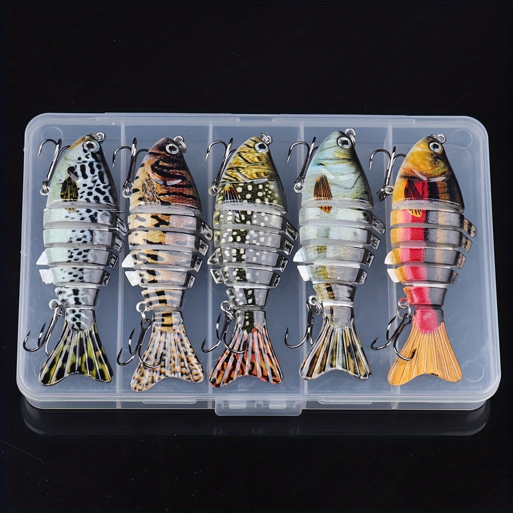 Swimbait Fishing Lures Set 5 Pack – Multi-Jointed Lifelike Hard Bait for Bass, Trout, Pike & Walleye, Freshwater & Saltwater, Treble Hooks Included, Tackle Kit for All Skill Levels
