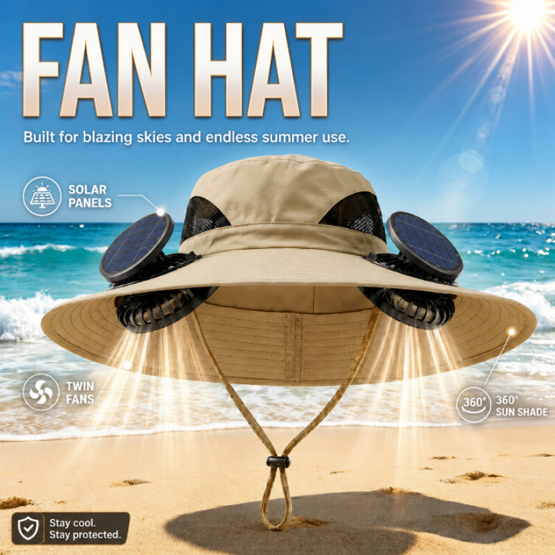 Solar Fan Hat 2 Cooling Fans Wide Brim UV Protection Adjustable – Sun Hat for Men Women Gardening Hiking Travel Outdoor Summer