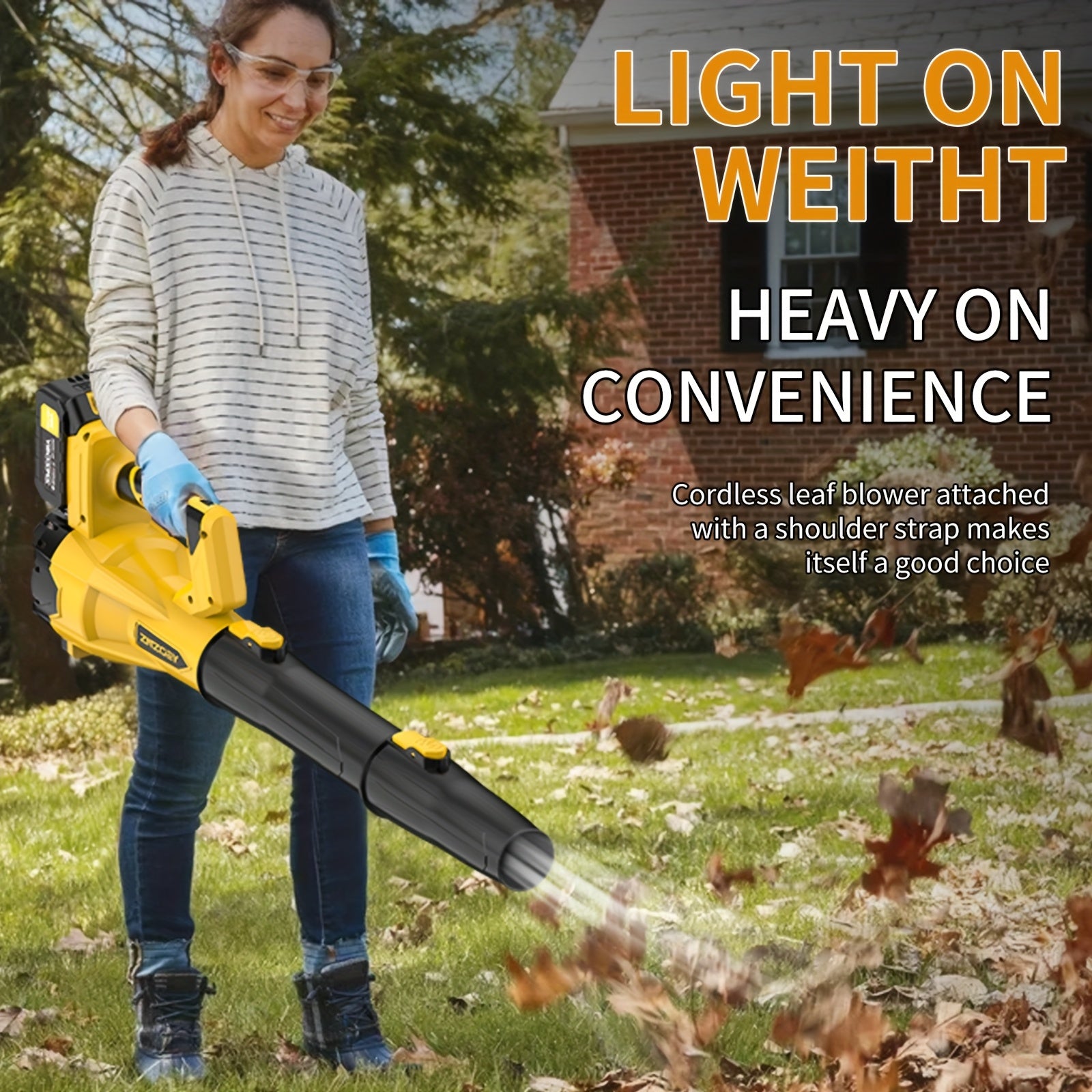 Cordless Leaf Blower 580CFM 160MPH Battery Powered with 4.0Ah Lithium Battery 6 Speed Settings Extension Nozzle Lightweight Electric Blower for Lawn Yard Snow Clearing Pet Hair