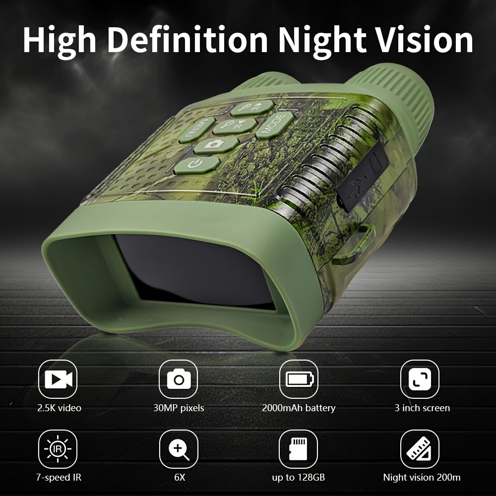 Night Vision Goggles 2.5K Binoculars 6X Digital Zoom 3-Inch HD Screen 7-Speed Infrared 2000mAh – Camouflage for Hunting Wildlife Watching Security