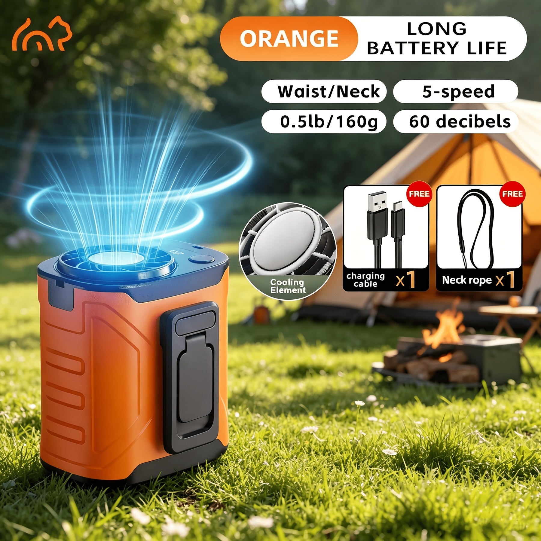 Portable Neck Fan Waist Fan 18000RPM Brushless Motor 199 Speed Settings 5000mAh Battery LED Power Display Outdoor Camping Fishing Hiking Work