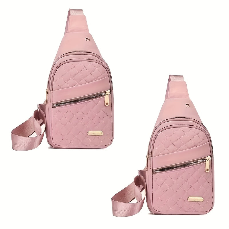 Quilted Sling Backpack Crossbody Bag – Adjustable Shoulder Strap Zipper Casual Daypack for Women Men Travel Everyday Use, Multiple Colors