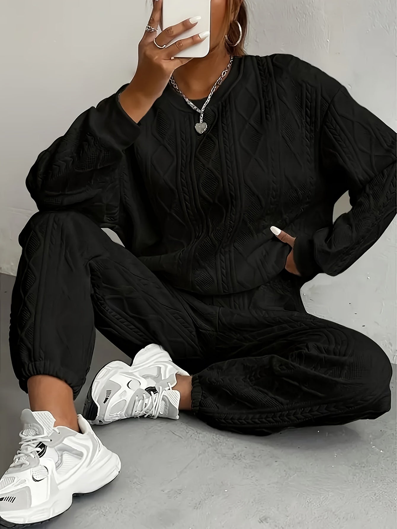 Women's Casual Pullover Two-Piece Set Long Sleeve Top & Jogging Pants – Spring Fall Loungewear S-XXL