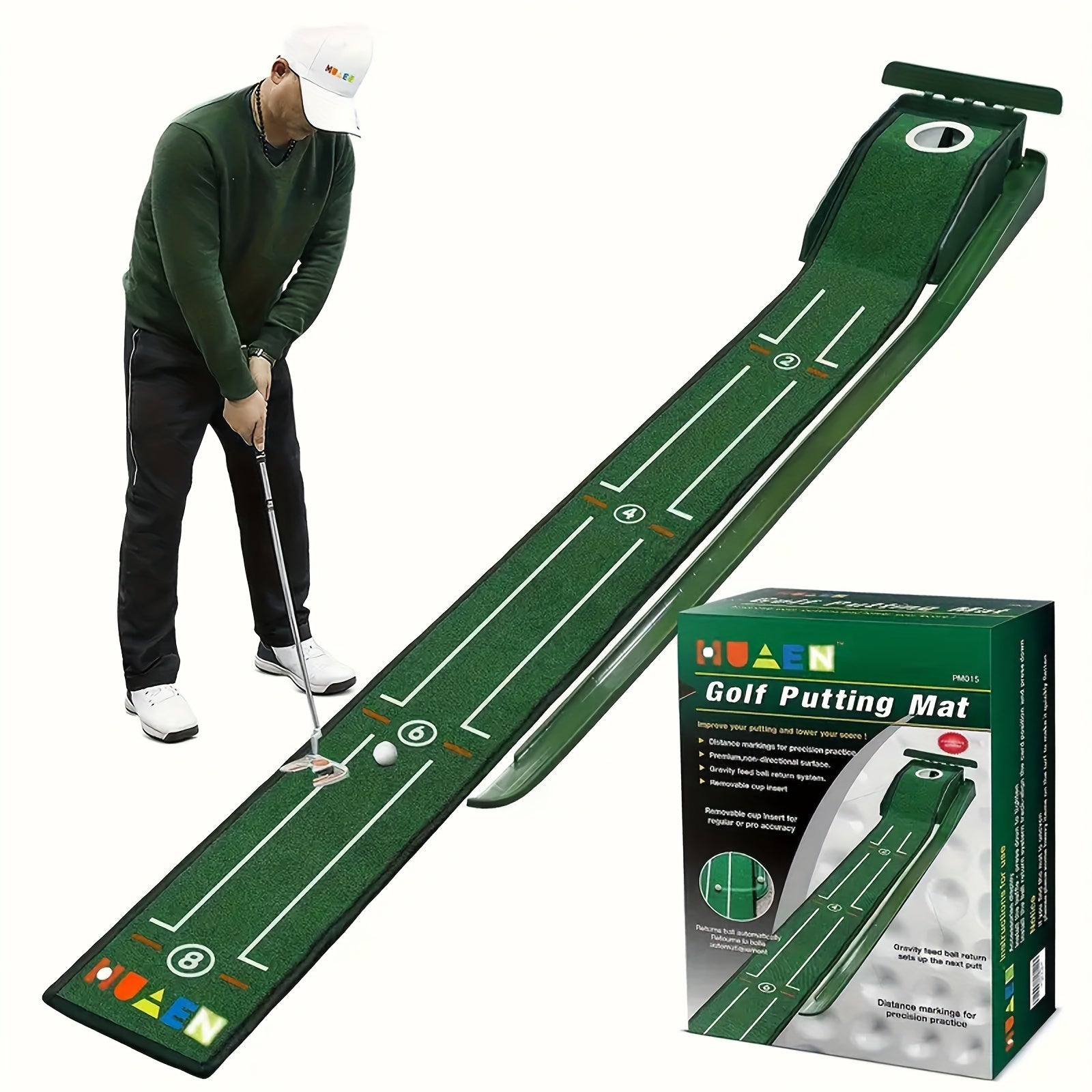 Indoor Golf Putting Mat with Automatic Ball Return and Post-Hole Collection System Practice Putting Green for Home Office Outdoor Use Improve Putting Skills Gift for Golf Lovers