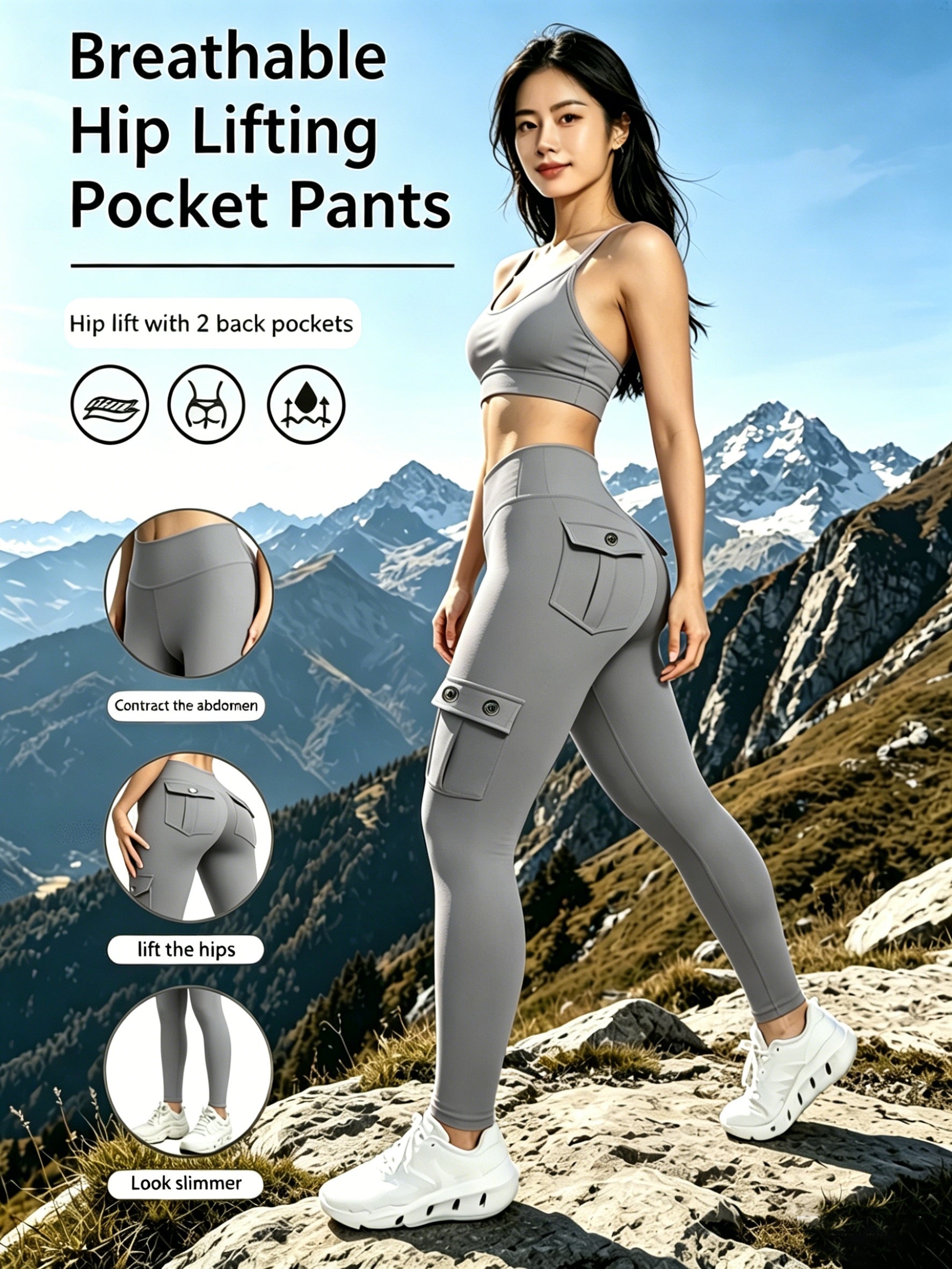 Yoga Pants with Pockets High-Waist Hip-Lift Leggings for Women – High-Elastic 9/10 Capri Tights Belt-Cinching Fitness Running Pants Butt Lifting Workout Tights S M L XL XXL