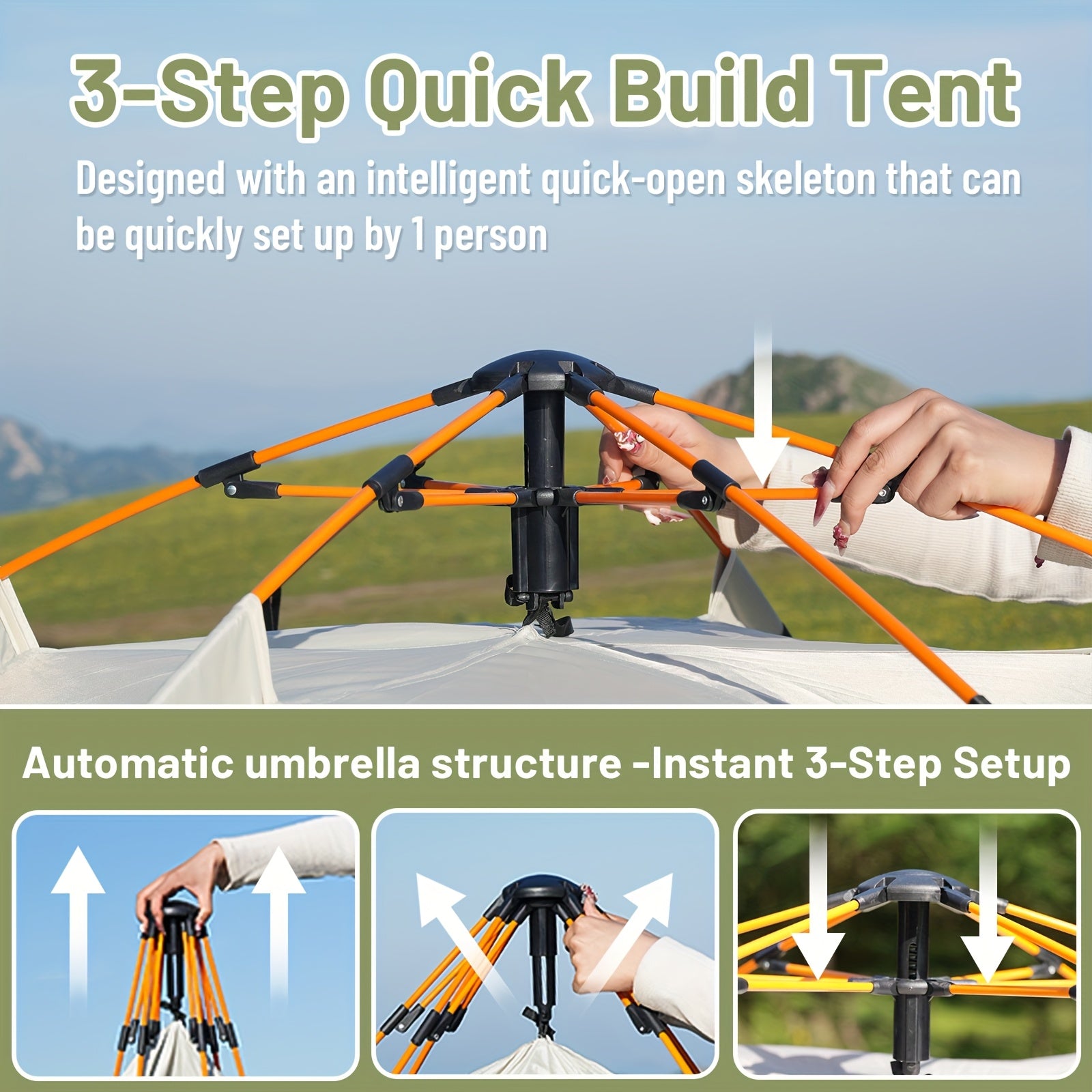 Pop Up Camping Tent Instant Setup 1-3 & 3-4 Person All Season Windproof Lightweight Tent Dual Doors Mesh Windows Hiking Backpacking Outdoor Gear
