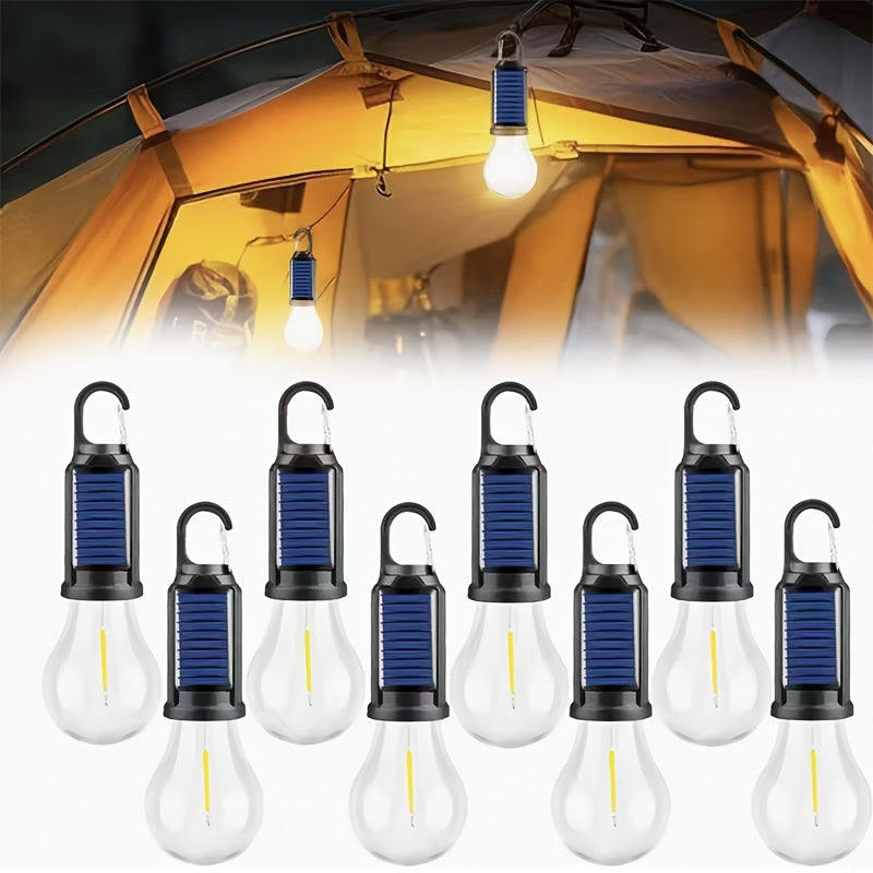 8-Pack Solar Rechargeable LED Camping Lights with Hook 300mAh Battery Portable Hanging Tent Lights for Camping Hiking Patio Christmas Valentine's Day Holiday Decoration