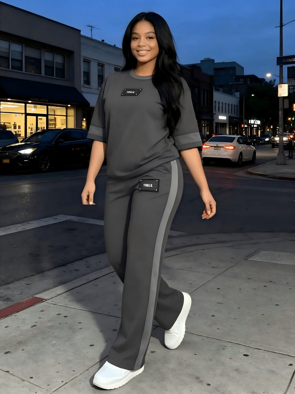 Women's Two-Piece Casual Set Long Sleeve Crew Neck Top Wide Leg Pants Stretchy Soft Loungewear Tracksuit Spring Summer Workout Commute Outfit S-XXL Multi-Color