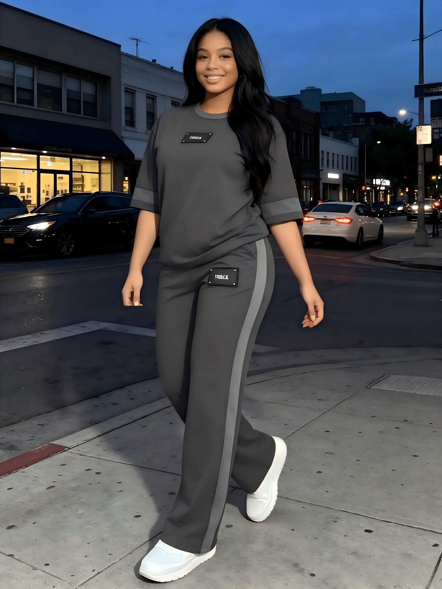 Women's Two-Piece Casual Set Long Sleeve Crew Neck Top Wide Leg Pants Stretchy Soft Loungewear Tracksuit Spring Summer Workout Commute Outfit S-XXL Multi-Color