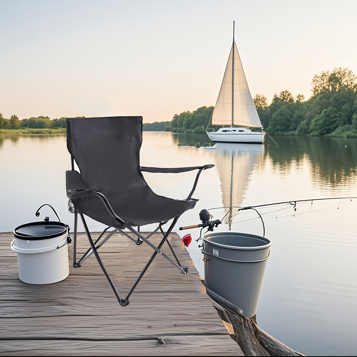 Folding Camping Chairs Set of 2 with Cup Holder & Storage Bag – Steel Frame Oxford Cloth Portable Outdoor Chairs for Camping, BBQ, Beach, Backyard & Tailgate