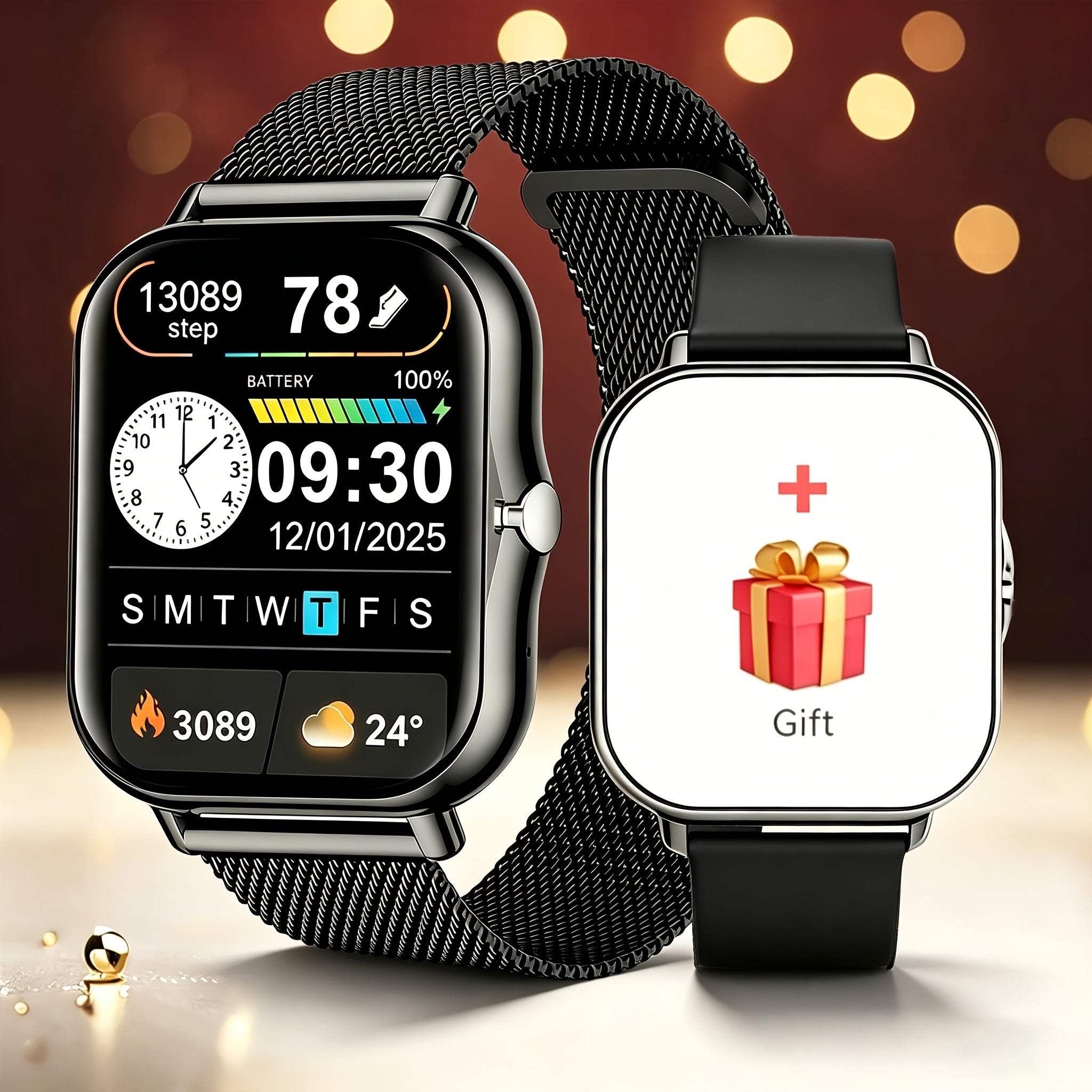 Smart Watch for iPhone & Android with Wireless Calls – HD 1.52" Full Touch Screen Fitness Tracker, Music Control, Message Alerts, Luminous Display, Silver Black Gold Pink, Single & Dual Strap
