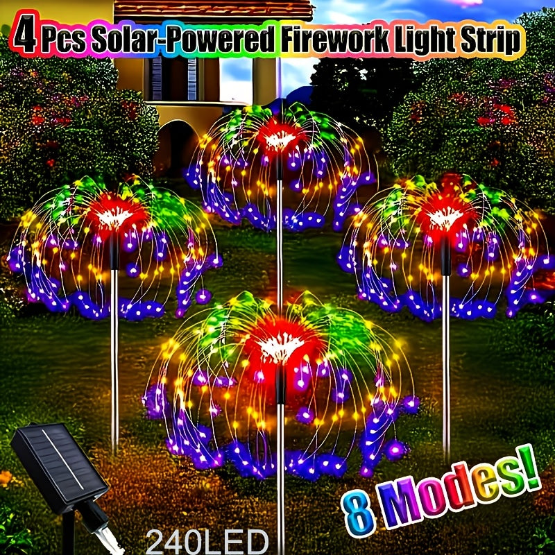 Solar Firework Lights DIY Copper Wire 4-Pack – 240 LED, IP65 Waterproof, 8 Modes, Flexible Shape Design for Garden, Lawn, Patio & Pathway | Christmas, Halloween & Thanksgiving Decor