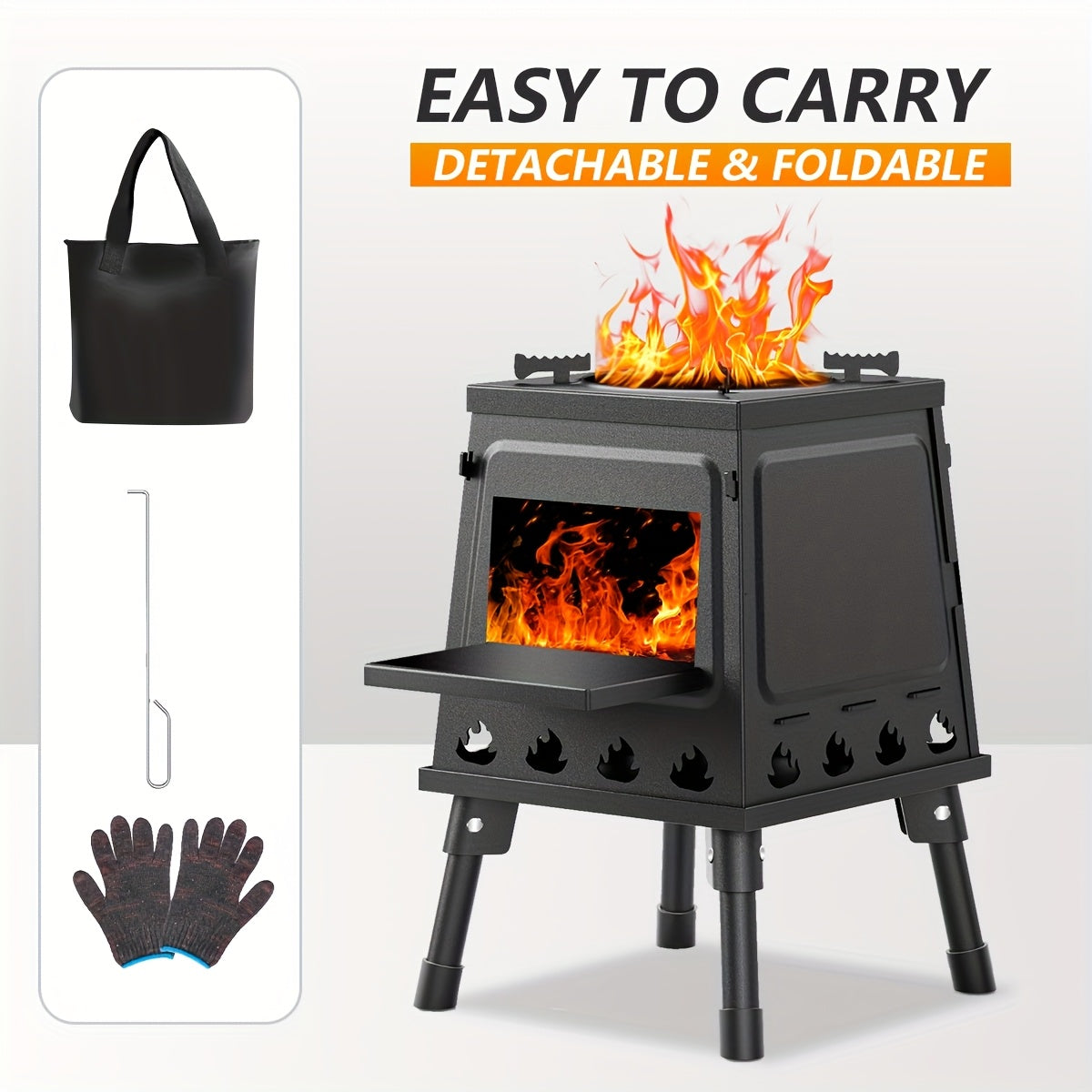 Wood Burning Camp Stove – Portable Cast Iron Outdoor Cooking Stove & Heater for Camping, Hiking, BBQ, Picnic, Off-Grid & Emergency Preparedness