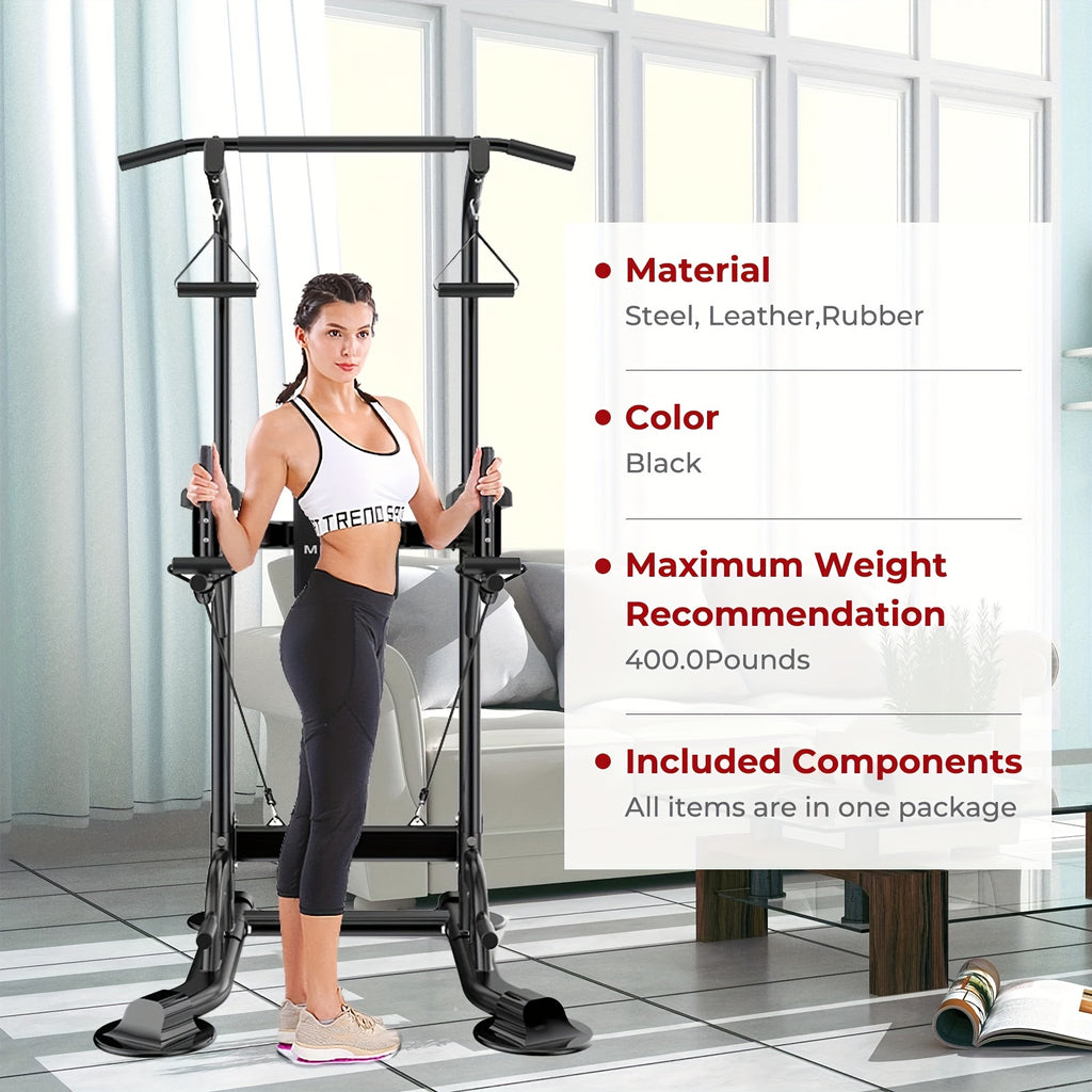 Power Tower Pull Up Bar Stand Adjustable Height 50-90 Inch 330LBS Multi-Function Dip Station Home Gym Strength Training Equipment for Pull Ups Push Ups Dips Knee Raise Men Women