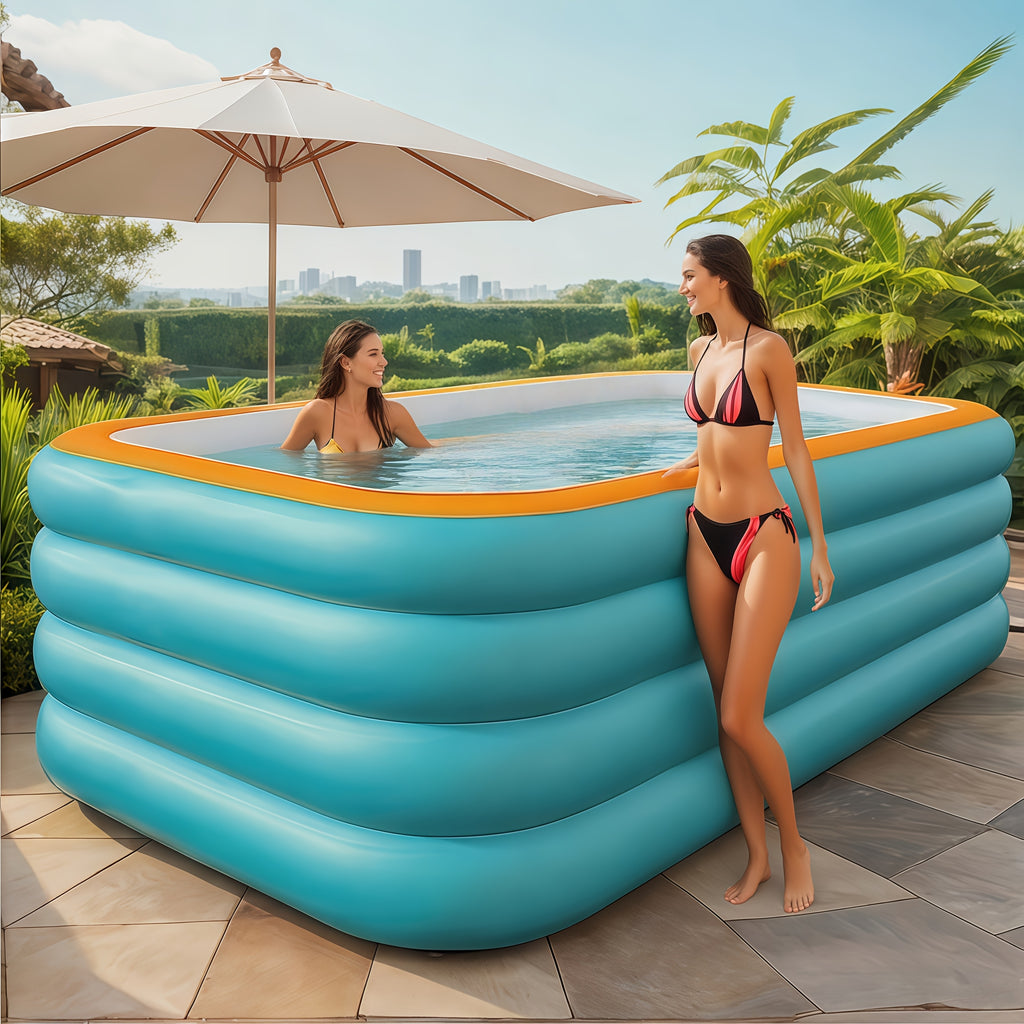 Large Inflatable Family Pool for Adults – 3 & 4 Layer Durable Quick Setup Outdoor Swimming Pool Seats 4-9 People for Summer Parties Backyard Fun 82-120 Inch