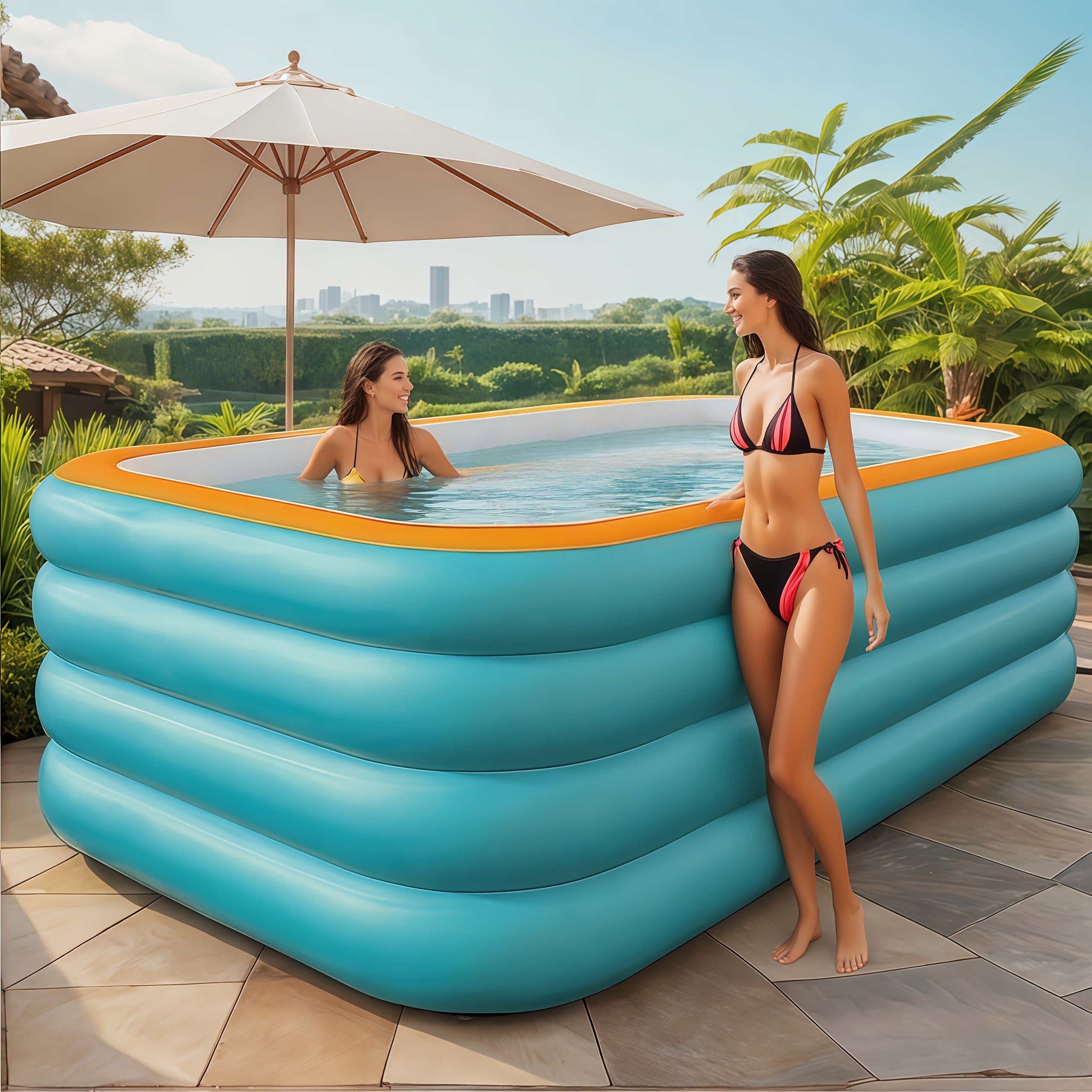 Large Inflatable Family Pool for Adults – 3 & 4 Layer Durable Quick Setup Outdoor Swimming Pool Seats 4-9 People for Summer Parties Backyard Fun 82-120 Inch