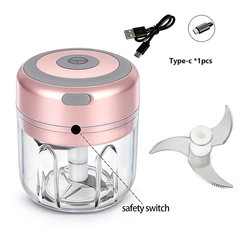 Mini Food Processor Cordless Rechargeable USB Electric Food Chopper with Meat Grinder Blade – Portable Vegetable Cutter Garlic Crusher Fruit Grinder for Kitchen