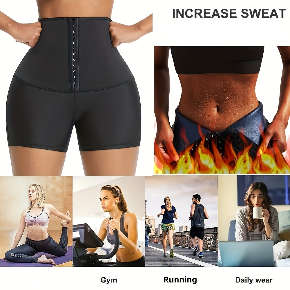Sauna Shorts Women High Waist – Compression Heat Sweat Shaping Shorts, Slim Fit Button-Up Three-Quarter Thigh Pants for Workout & Exercise | S–XXL