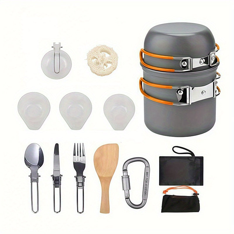 Camping Cookware Set Stainless Steel Pot with Foldable Utensils Compact Backpacking Cook Set for Outdoor Camping Hiking Picnic Lightweight Travel Kitchen Gear