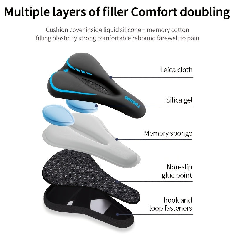 Padded Bike Seat Cover Sponge Cushion – Breathable Perforated Saddle Cover for Road & Mountain Bicycle, Easy Slip-On Comfort Cycling Accessory (Black, Red, Blue, Grey, Pink)