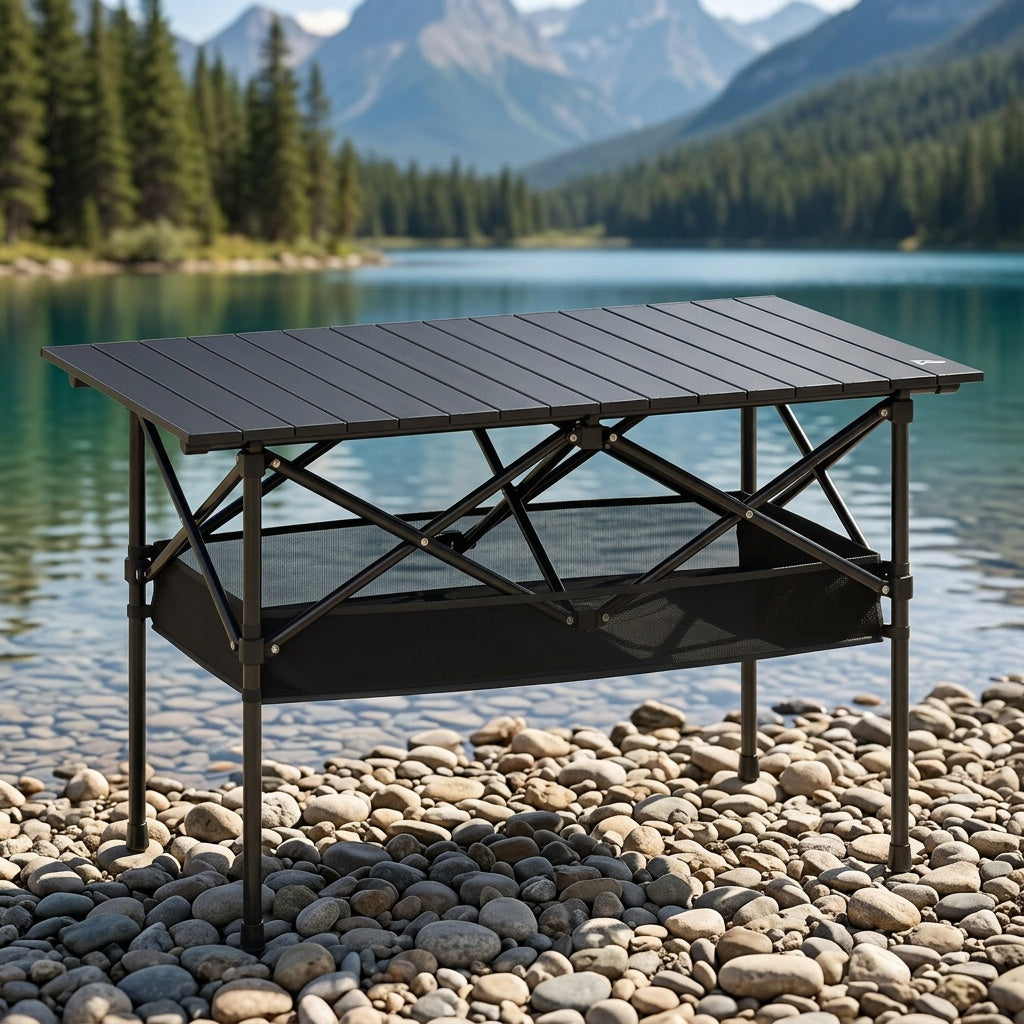 Portable Camping Picnic Table with Carry Bag – Foldable Roll-Up Outdoor Table for Beach, Backyard, Barbecue, Patio & Picnic