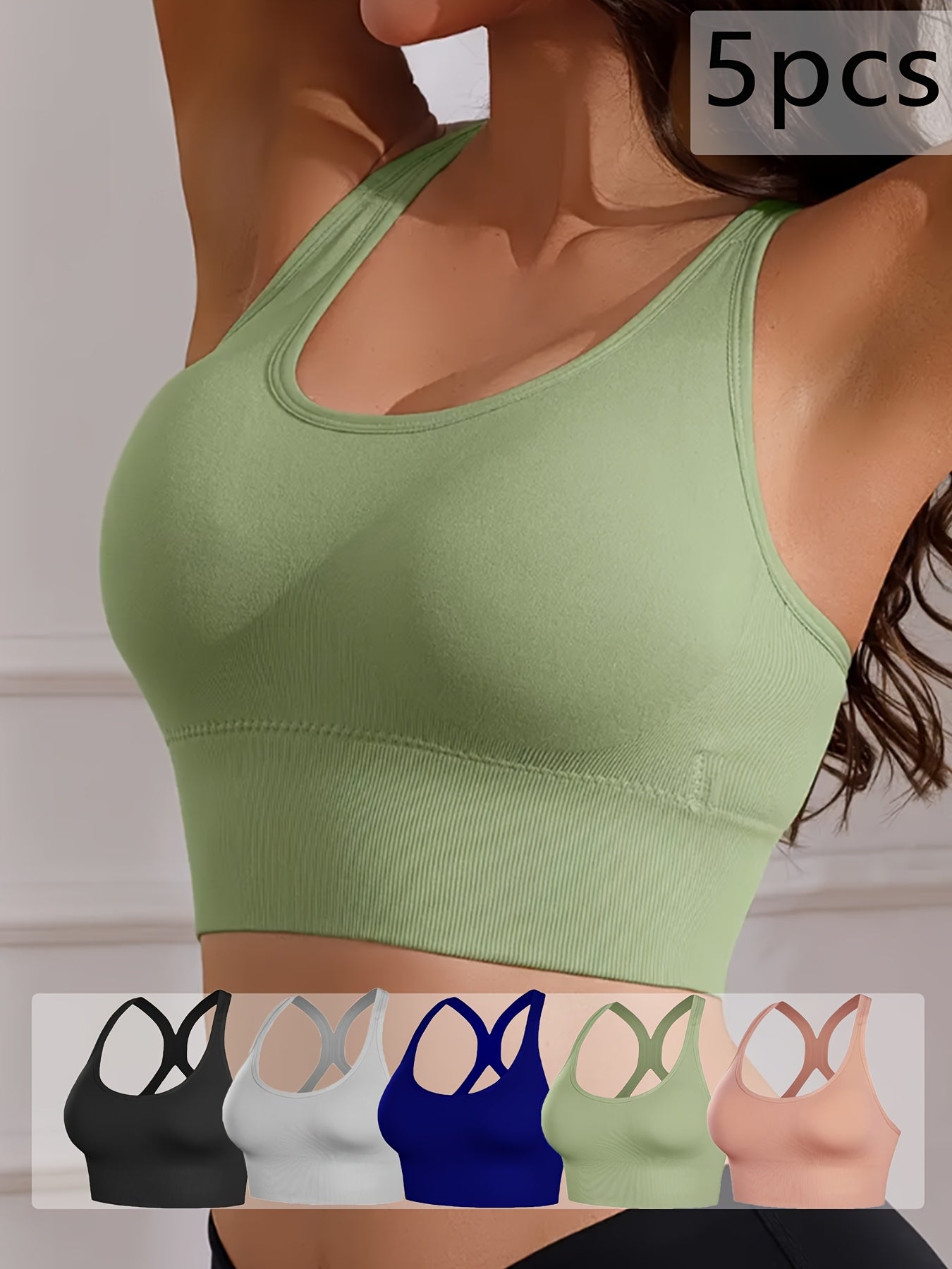 Women's X-Back Sports Bra 5-Pack – Wire-Free High Support Workout Bra with Removable Pads, Breathable Polyamide Fabric, Adjustable Straps for Yoga, Gym & Outdoor Activities, 10 Colors