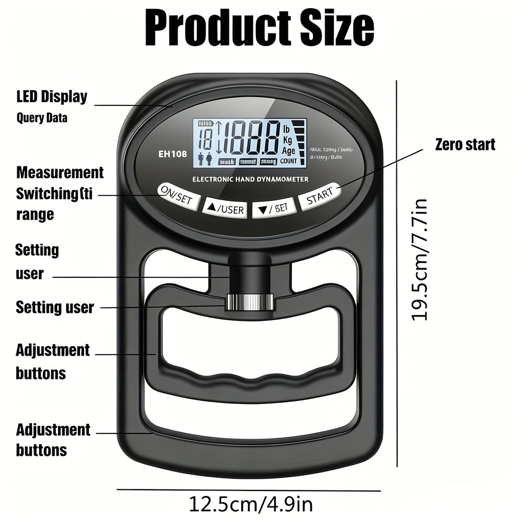 Digital Hand Grip Strength Tester Dynamometer 264lbs – Adjustable LCD Grip Trainer for Sports Fitness Testing, Physical Therapy & Rehabilitation, Home Gym Workout